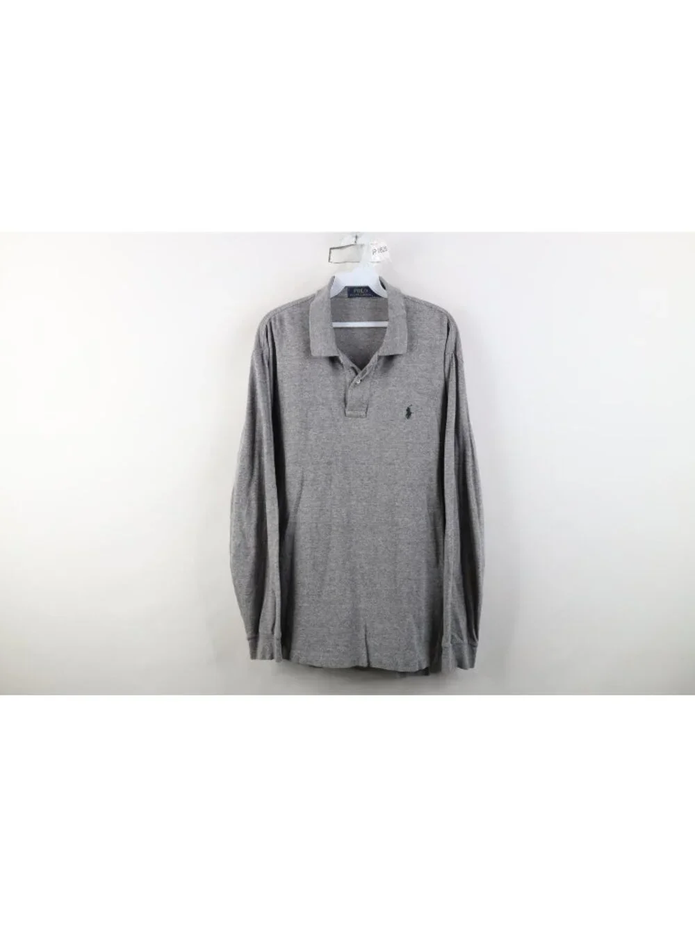 Vintage Ralph Lauren Mens Large Distressed Knit Long Sleeve Polo Shirt Gray